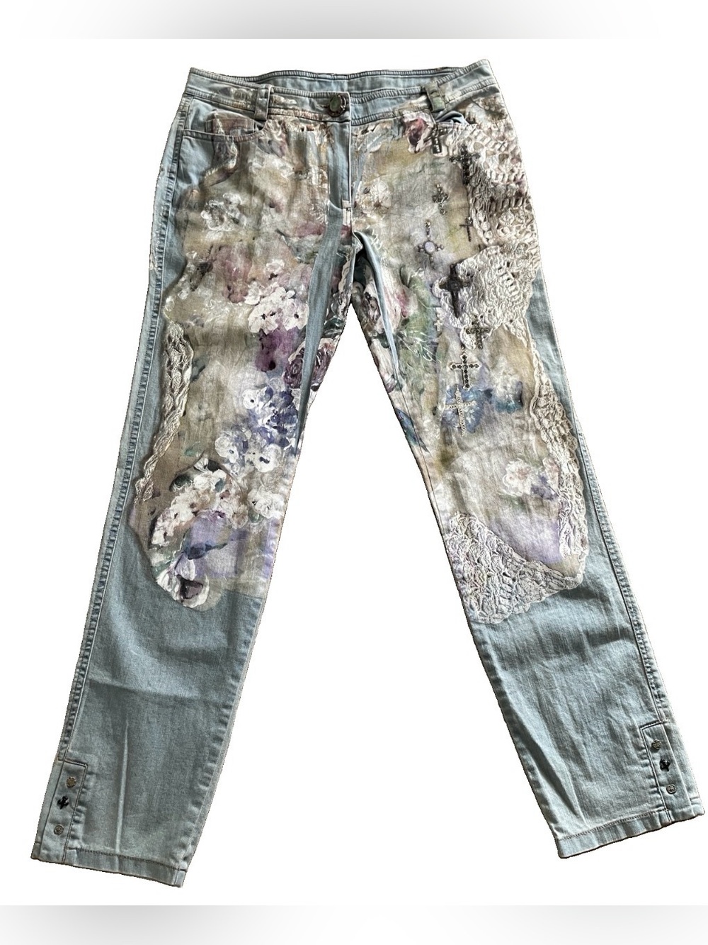 ELISA CAVALETTI Club Rare LACE & CROSSES 3D Trompe L’oeil Painted JEANS Size 30